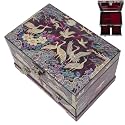 February Mountain Korean Mother of Pearl Jewelry Box – 2-Drawer Keepsake Box with Mirror, Traditional Oriental Trinket Organizer – Gift for Women, Mom, Wife, Anniversary (Crane and Pine tree - Purple)