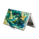 February Mountain Mother of Pearl Business Card Case - Korea Traditional Gifts, Slim Metal Holder for Business &amp; Credit Cards, Pocket-Sized Purse Wallet (Green crane)
