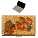 February Mountain Mother of Pearl Business Card Case - Korea Traditional Gifts, Slim Metal Holder for Business &amp; Credit Cards, Pocket-Sized Purse Wallet (Eight Horses)