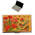 February Mountain Mother of Pearl Business Card Case - Korea Traditional Gifts, Slim Metal Holder for Business &amp; Credit Cards, Pocket-Sized Purse Wallet (Flower Birds)