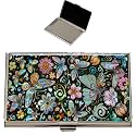 February Mountain Mother of Pearl Business Card Case - Korea Traditional Gifts, Slim Metal Holder for Business &amp; Credit Cards, Pocket-Sized Purse Wallet (Flowers/Butterfly)