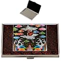 February Mountain Mother of Pearl Business Card Case - Korea Traditional Gifts, Slim Metal Holder for Business &amp; Credit Cards, Pocket-Sized Purse Wallet (Color Crane)