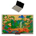 February Mountain Mother of Pearl Business Card Case - Korea Traditional Gifts, Slim Metal Holder for Business &amp; Credit Cards, Pocket-Sized Purse Wallet (Peach Valley)