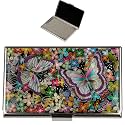 February Mountain Mother of Pearl Business Card Case - Korea Traditional Gifts, Slim Metal Holder for Business &amp; Credit Cards, Pocket-Sized Purse Wallet (Butterfly)