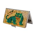 February Mountain Mother of Pearl Business Card Case - Korea Traditional Gifts, Slim Metal Holder for Business &amp; Credit Cards, Pocket-Sized Purse Wallet (Blue Tiger &amp; Magpie)