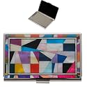 February Mountain Mother of Pearl Business Card Case - Korea Traditional Gifts, Slim Metal Holder for Business & Credit Cards, Pocket-Sized Purse Wallet (Patchwork Style)