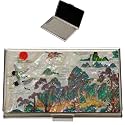 February Mountain Mother of Pearl Business Card Case - Korea Traditional Gifts, Slim Metal Holder for Business & Credit Cards, Pocket-Sized Purse Wallet (Mountain)