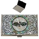 February Mountain Mother of Pearl Business Card Case - Korea Traditional Gifts, Slim Metal Holder for Business &amp; Credit Cards, Pocket-Sized Purse Wallet (Love)
