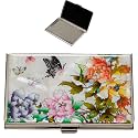 February Mountain Mother of Pearl Business Card Case - Korea Traditional Gifts, Slim Metal Holder for Business &amp; Credit Cards, Pocket-Sized Purse Wallet (Floral and Butterfly Garden)