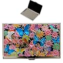 February Mountain Mother of Pearl Business Card Case - Korea Traditional Gifts, Slim Metal Holder for Business &amp; Credit Cards, Pocket-Sized Purse Wallet (Blue Butterfly)