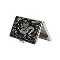 February Mountain Mother of Pearl Business Card Case - Korea Traditional Gifts, Slim Metal Holder for Business &amp; Credit Cards, Pocket-Sized Purse Wallet (Dragon)