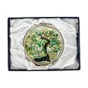 February Mountain Mother of Pearl Compact Mirror – Dual Magnification Gift for Women, Mom, Sister – Birthday or Christmas Idea (1, Green Crane)