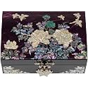 February Mountain Mother-of-Pearl Jewelry Box – Elegant Purple Lacquered Keepsake with Peony &amp; Butterfly Design, Red Velvet Interior – Christmas, Birthday Gift, Unique Jewelry Organizer for Women