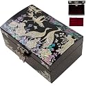 February Mountain Mother of Pearl Jewelry Box – Christmas, Birthday, Valentine’s Day & Mother’s Day Gift for Women, Wedding Keepsake, Elegant Holiday Stocking Stuffer (Cranes in Bloom)