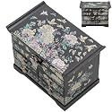 February Mountain Mother of Pearl Jewelry Box with Traditional Mother of Pearl Inlay - Elegant Floral and Butterfly Design for Her