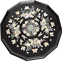 February Mountain Mother of Pearl Tray Decorative Serving Tray for Breakfast,Snacks,Gadgets,Vintage Handcrafted Coffee Table, Kitchen Counter Housewarming Gift Ideas (Black)