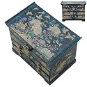 February Mountain Mother of Pearl Wooden Jewelry Organizer Box – Jewelry Storage Box for Women, Features Spacious Drawers, Ideal for Rings, Bracelets, Watches, Chains, Accessories (Peony_Blue)