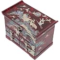 February Mountain Mother of Pearl Jewelry Organizer Box – Anniversary Christmas Graduation Birthday gifts for women Mother's day gifts for mom from daughter (Crane_Red)