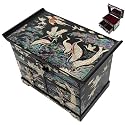 February Mountain Mother of Pearl Wooden Jewelry Organizer Box – Jewelry Storage Box for Women, Features Spacious Drawers, Ideal for Rings, Bracelets, Watches, Chains, Accessories (Colorful Crane)