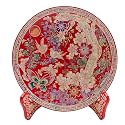 February Mountain Traditional Korean Mother-of-Pearl Inlay Decorative Plate - Floral and Bird Design with Stand