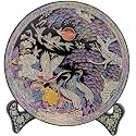 February Mountain Traditional Mother-of-Pearl Decorative Plate with Crane and Pine Design Including Display Stand