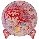February Mountain Traditional Mother-of-Pearl Inlaid Decorative Plate with Crane and Pine Tree Design Including Display Stand