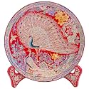 February Mountain Traditional Mother-of-Pearl Inlaid Decorative Plate with Peacock Design Including Display Stand