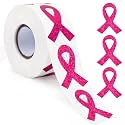 FEBSNOW 600Pcs Glitter Pink Ribbon Stickers, Breast Cancer Awareness Items