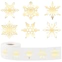 FEBSNOW 600Pcs Gold Foil Christmas Snowflake Stickers for Holiday Craft