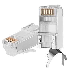 fedus 40 pcs rj45 cat7 amp cat6a crimping connectors plug 50u nickel plated 3 prong shielded ftpstp external ground for 23 awg 0573mm network cable metal shielded rj45 8p8c modular plug