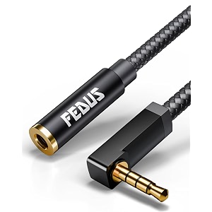fedus puretone 35mm male to female aux extension cable 3 meter with mic microphone support trrs 4-pole 90-degree extender l-shape audio cord for pc laptop car gaming headphones speakers