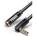 FEDUS PURETONE 3.5mm Male to Female Aux Extension Cable, 3 Meter with Mic Microphone Support (TRRS 4-Pole) 90-Degree Extender L-Shape Audio Cord, For PC, Laptop, Car, Gaming Headphones, Speakers