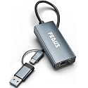 FEDUS Gigabit 1000 Mbps USB C to Ethernet RJ45 Adapter, 2in1 USB-A 3.0 to RJ45 LAN Wired Adapter, Plug and Play Metal Body Braided Cable Compatible Windows and Mac, Laptop, MecBook Chromebook Surface