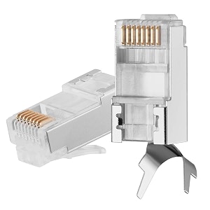 fedus rj45 cat7 amp cat6a crimping connectors rj45 8p8c modular plug 50u nickel plated 3 prong shielded ftpstp external ground for 23 awg 0573mm network cable for modempctv-pack of 25silver