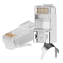 FEDUS Rj45 Cat7 & Cat6A Crimping Connectors Rj45 8P8C Modular Plug 50U Nickel Plated 3 Prong Shielded FTP/STP External Ground for 23 Awg 0.573Mm Network Cable for Modem, Pc, Tv (PACK OF 80)