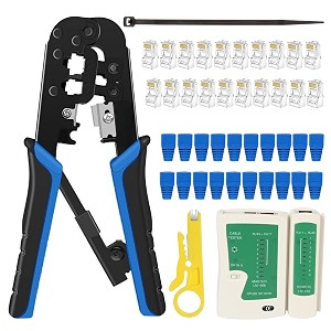 fedus rj45 crimping tool kit crimping machine for cat6a cat5e cat5 ethernet tool kit 25pcs rj45 connector network lan tester cut and strip tool punch down toolwire cutter