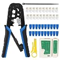 FEDUS RJ45 Crimping Tool Kit crimping machine for Cat6A Cat5E Cat5 Ethernet tool kit, 25PCS rj45 Connector, Network lan Tester, Cut and Strip Tool, Punch Down Tool,Wire Cutter
