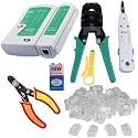 FEDUS RJ45 Crimping Tool Kit, Crimping Tool rj45 Crimping machine for Cat6A Cat5E Cat5 RJ45 Ethernet tool kit, 25PCS rj45 Connector, Network lan Tester, Cut and Strip Tool, Punch Down Tool,Wire Cutter