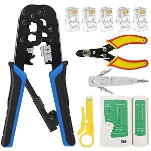 fedus rj45 crimping tool kit - machine for cat6a cat5e cat5 25pcs connector network lan tester cut and strip tool punch down wire cutter