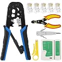FEDUS RJ45 Crimping Tool Kit - Machine for Cat6A, Cat5E, Cat5 25PCS Connector, Network LAN Tester, Cut and Strip Tool, Punch Down Wire Cutter