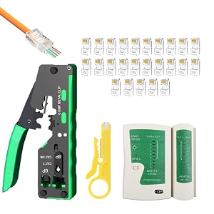 fedus rj45 crimping tool kit passthrough crimping tool rj45 for cat8 cat7 cat6a cat5e cat5 rj45 25pcs rj45 connector network lan tester cut and strip tool