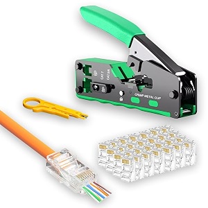 fedus rj45 crimping tool kit passthrough crimping tool rj45 crimping machine for cat8 cat7 cat6a cat6 cat5e cat5 rj45 ethernet tool kit 25pcs rj45 passthrough connector cut and strip tool