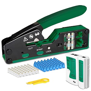 fedus rj45 crimping tool kit passthrough crimping tool rj45 for cat8 cat7 cat6a cat5e cat5 rj45 25pcs rj45 connector amp boot covers network lan tester cut and strip tool