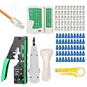 FEDUS RJ45 Crimping Tool Kit, Passthrough Crimping Tool rj45 for Cat8 Cat7 Cat6A Cat5E Cat5, 25PCS rj45 Connector &amp; Boot Covers,Network lan Tester,Cut and Strip Tool,25 Cable Ties,KD-1 Punch Down Tool