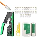 FEDUS RJ45 Crimping Tool Kit, Passthrough Crimping Tool rj45 for Cat8 Cat7 Cat6A Cat5E Cat5 RJ45, 25PCS rj45 Connector, Network lan Tester, Cut and Strip Tool