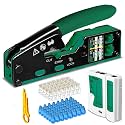 FEDUS RJ45 Crimping Tool Kit, Passthrough Crimping Tool rj45 Crimping machine for Cat8 Cat7 Cat6A Cat6 Cat5E Cat5 Ethernet tool kit, 25PCS Passthrough Connector &amp; Boot Covers, Cut and Strip Tool