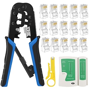 fedus rj45 crimping tool kit rj45 machine for cat6a cat5e cat5 ethernet tool kit 100pcs connector network lan tester cut and strip