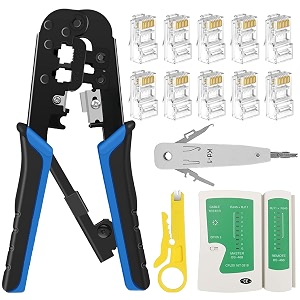 fedus rj45 crimping tool kit rj45 machine for cat6a cat5e cat5 ethernet tool kit 25pcs connector network lan tester cut and strip tool punch down