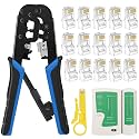 FEDUS RJ45 Crimping Tool Kit, rj45 Machine for Cat6A Cat5E Cat5 Ethernet tool kit, 100PCS Connector, Network Lan Tester, Cut and Strip