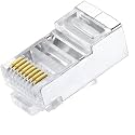 FEDUS RJ45 STP Connector Pack 80 Cat5, Cat5E, Cat6, Shielded RJ45 Nickel Plated 8P8C Ethernet Modular LAN Crimp Module Plug FTP STP Network Crimping Plug Ethernet Network Cable Plug
